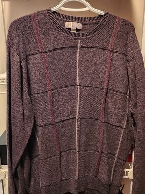 Joseph Abboud Men's Plum Crewneck Sweater with Red and Gray Windowpane